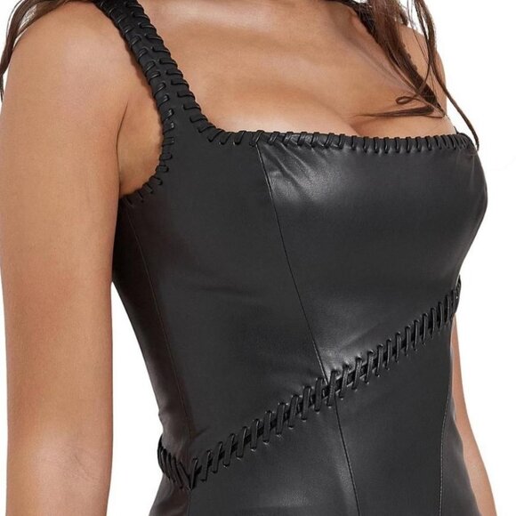 House of CB Women's Leonie Black Vegan Leather Corset Top - Picture 3 of 9